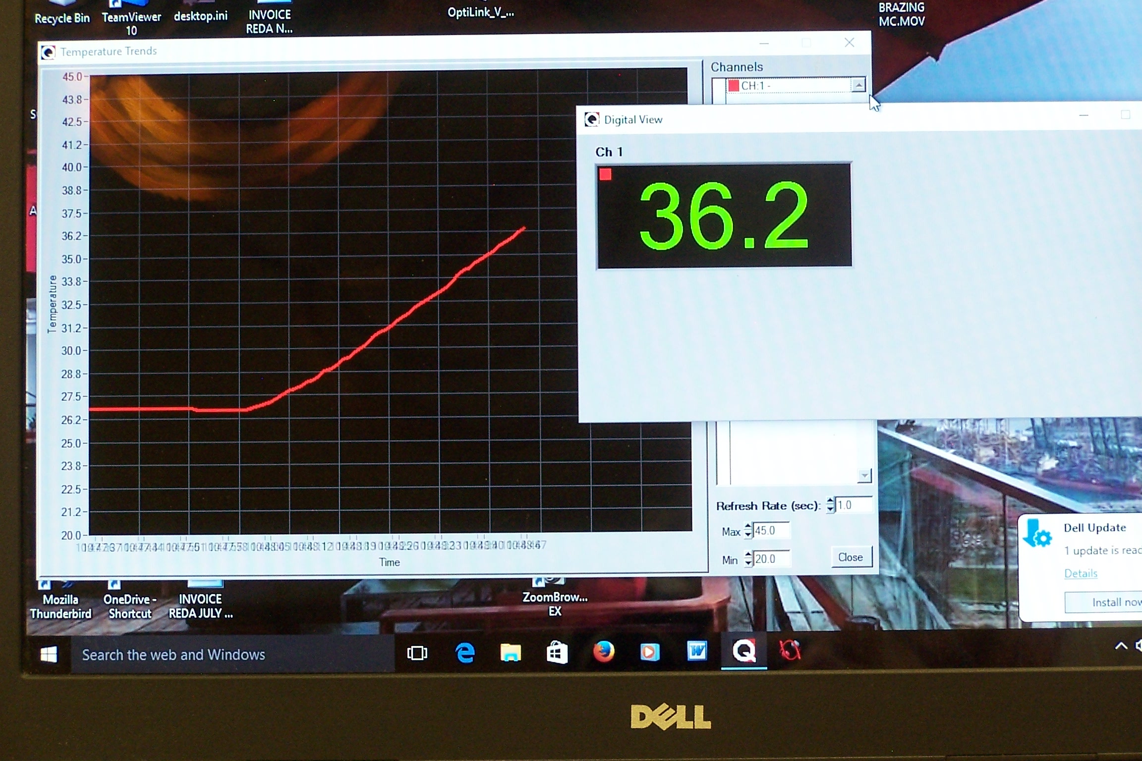 Temperature profile chart during magnetic heating